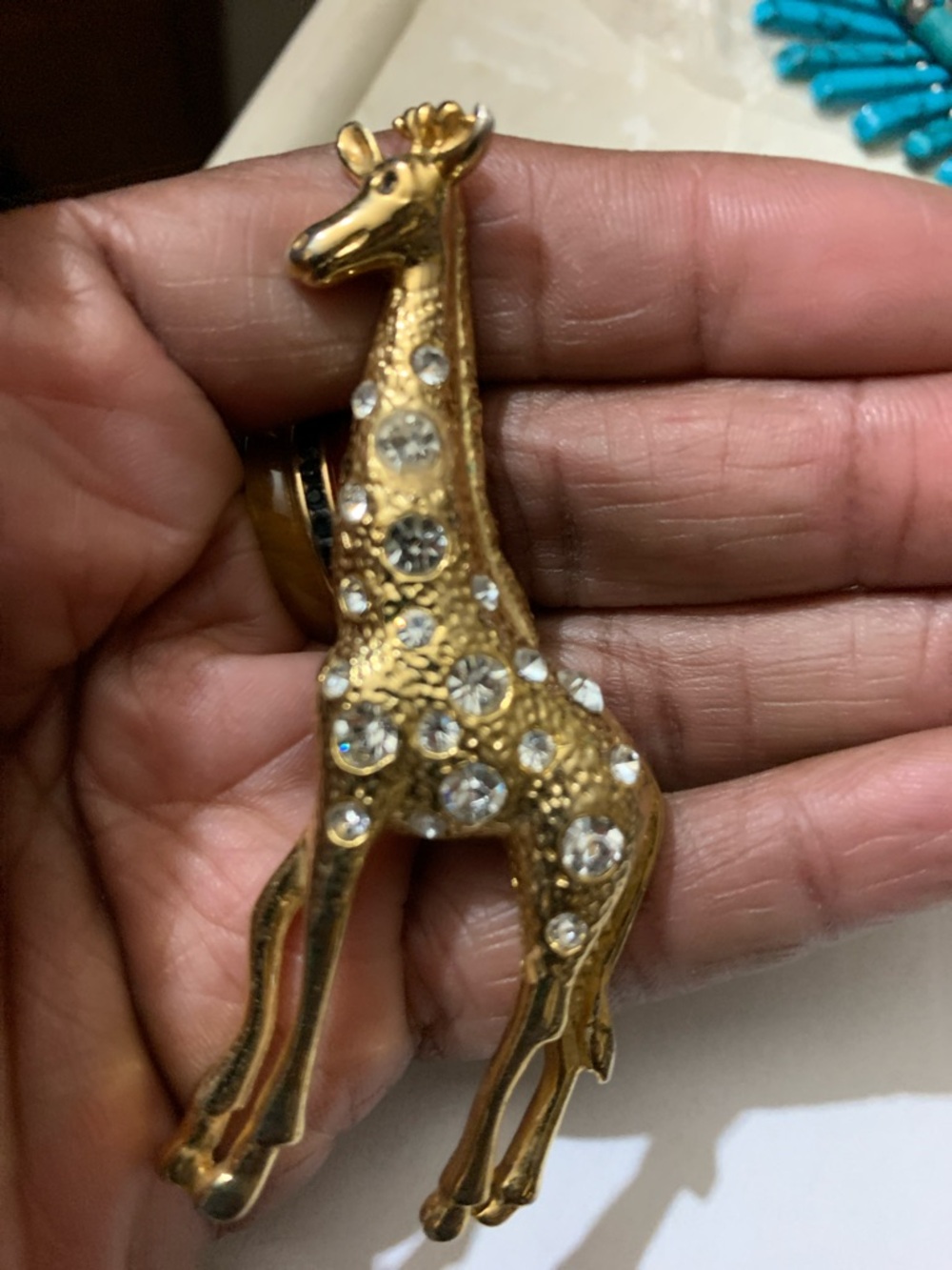 Gold Giraffe Crystal Accent Brooch - Women's Jewelry